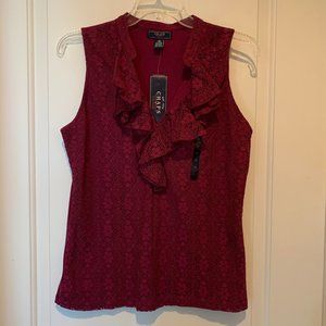 CHAPS Sleeveless Lace Ruffle Top Berry Size M